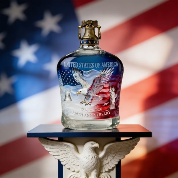 USA 250th Anniversary Commemorative Whiskey Bottle, Bald Eagle Liberty Printed Whiskey Bottle, Father's Day, Independence Day, 4th of July Patriotic Gift for Liquor Scotch Bourbon or Wine(750ml)