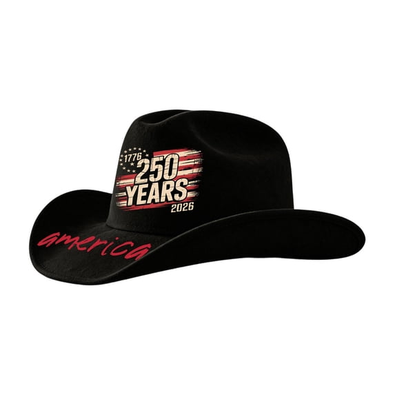USA 250th Anniversary Cowboy Hat 250 Years Felt Western Patriotic Hat 1776-2026 America Birthday Celebration Gift US Flag Stripe Wide Brim Independence Day Sun Cap