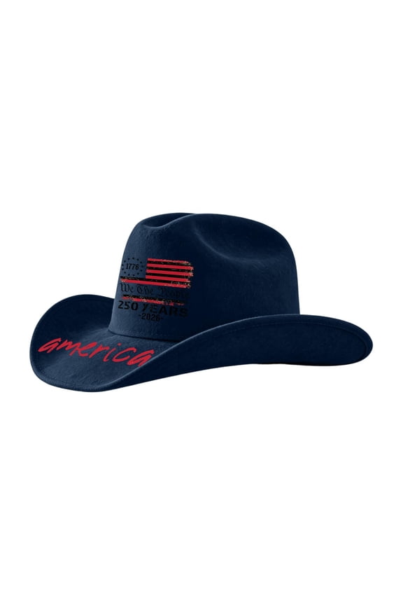 USA 250th Anniversary Cowboy Hat We the People Felt Western Patriotic Hat Betsy Ross Flag America 250 Years Celebration Gift 1776-2026 Wide Brim Sun Cap