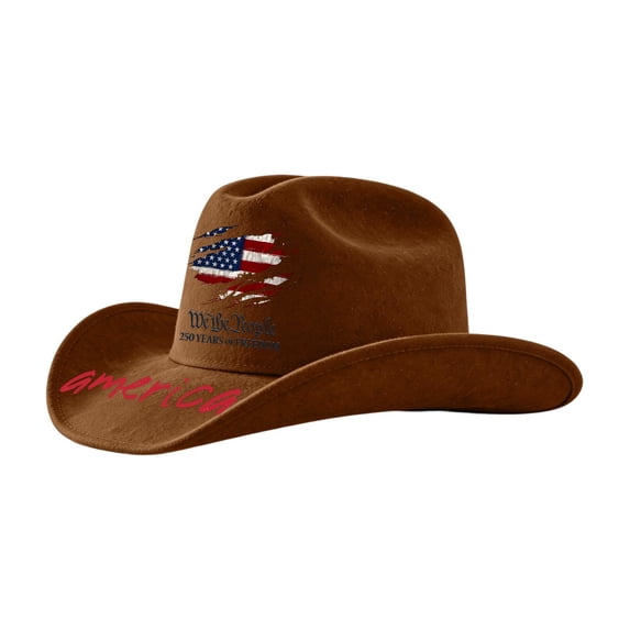 USA 250th Anniversary Cowboy Hat We the People Felt Western Patriotic Hat Ripped US Flag America 250 Years Celebration Gift 250 Years of Freedom Wide Brim
