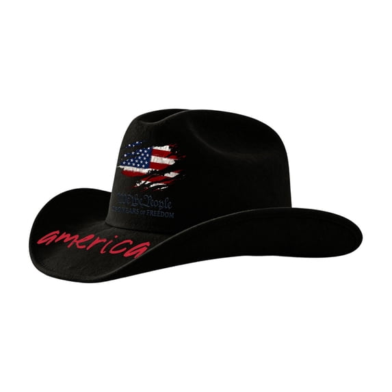 USA 250th Anniversary Cowboy Hat We the People Felt Western Patriotic Hat Ripped US Flag America 250 Years Celebration Gift 250 Years of Freedom Wide Brim