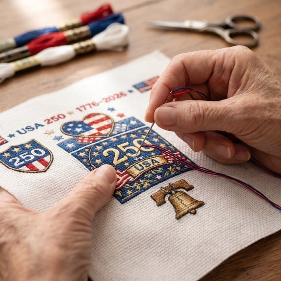 USA 250th Anniversary Cross Stitch Kit, 1776-2026 Patriotic Stamped Embroidery, Beginner Friendly, Flag & Liberty Bell Patterns, Complete Needle & Thread Set, Wall Decor & Craft Gift