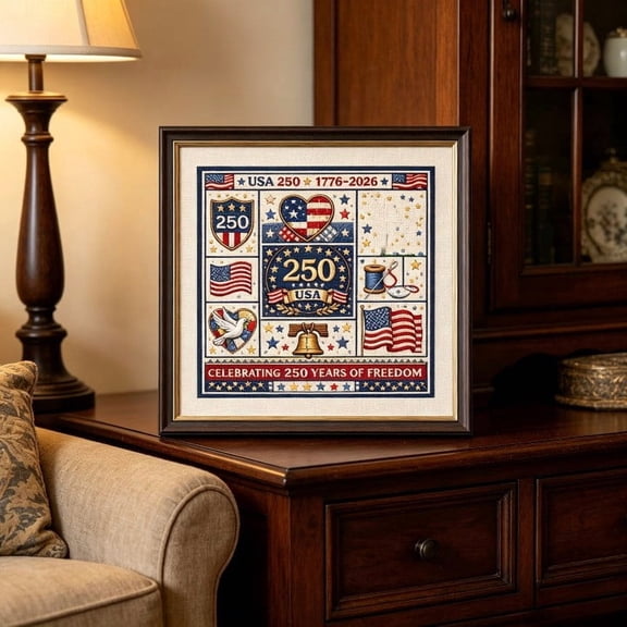 USA 250th Anniversary Cross Stitch Kit, 1776-2026 Relaxing Hobby for Adults, Screen-Free DIY Embroidery Project for Stress Relief Evenings