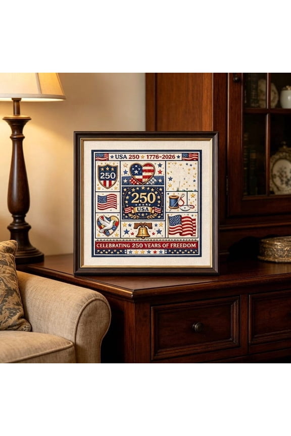 USA 250th Anniversary Cross Stitch Kit, 1776-2026 Relaxing Hobby for Adults, Screen-Free DIY Embroidery Project for Stress Relief Evenings