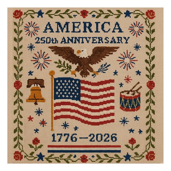 USA 250th Anniversary Cross Stitch Kit Imitation Linen DIY Needlepoint Set, Patriotic Embroidery Pattern for Beginners, 4th of July & Bicentennial Home Wall Decor