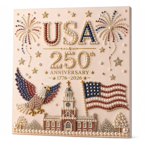 USA 250th Anniversary DIY Pearl Painting Kit Patriotic Pearl Art Kit with Flag Eagle & Fireworks Red White Blue Bead Painting Craft Art 4th of July Decor Gift for Adults (Style A with Frame) ...