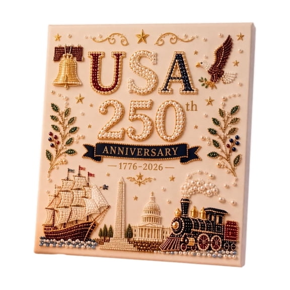 USA 250th Anniversary DIY Pearl Painting Kit, Patriotic USA 250th Pearl Art Kit, Bead Paintings Craft Art – 1776–2026 American Flag Bald Eagle Independence Hall Fireworks Diamond Bead Art Kit