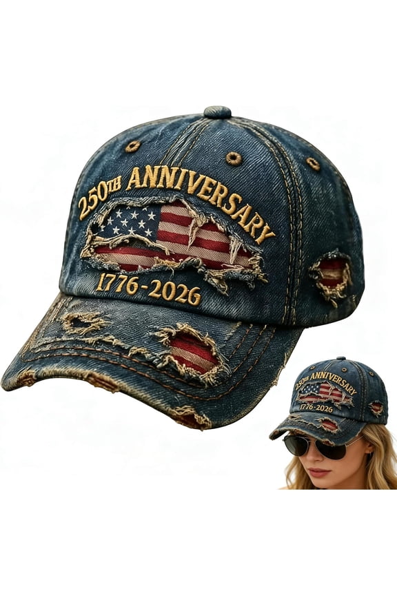 USA 250th Anniversary Distressed Casual Cap – 1776-2026 Commemorative Baseball Hat, Vintage Washed Patriotic Tribute for Patriots, Veterans & History Enthusiasts (Blue)