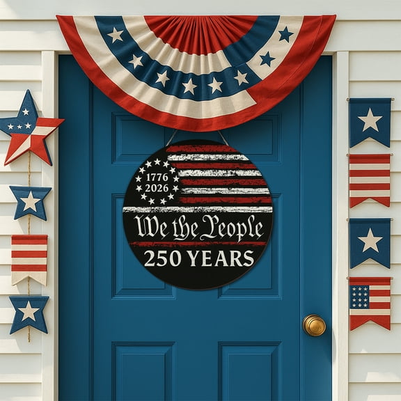 YIBAGA USA 250th Anniversary Door Wreath Hanging Door Sign, We The People 250 Years 1776 2026 Patriotic Home Decor