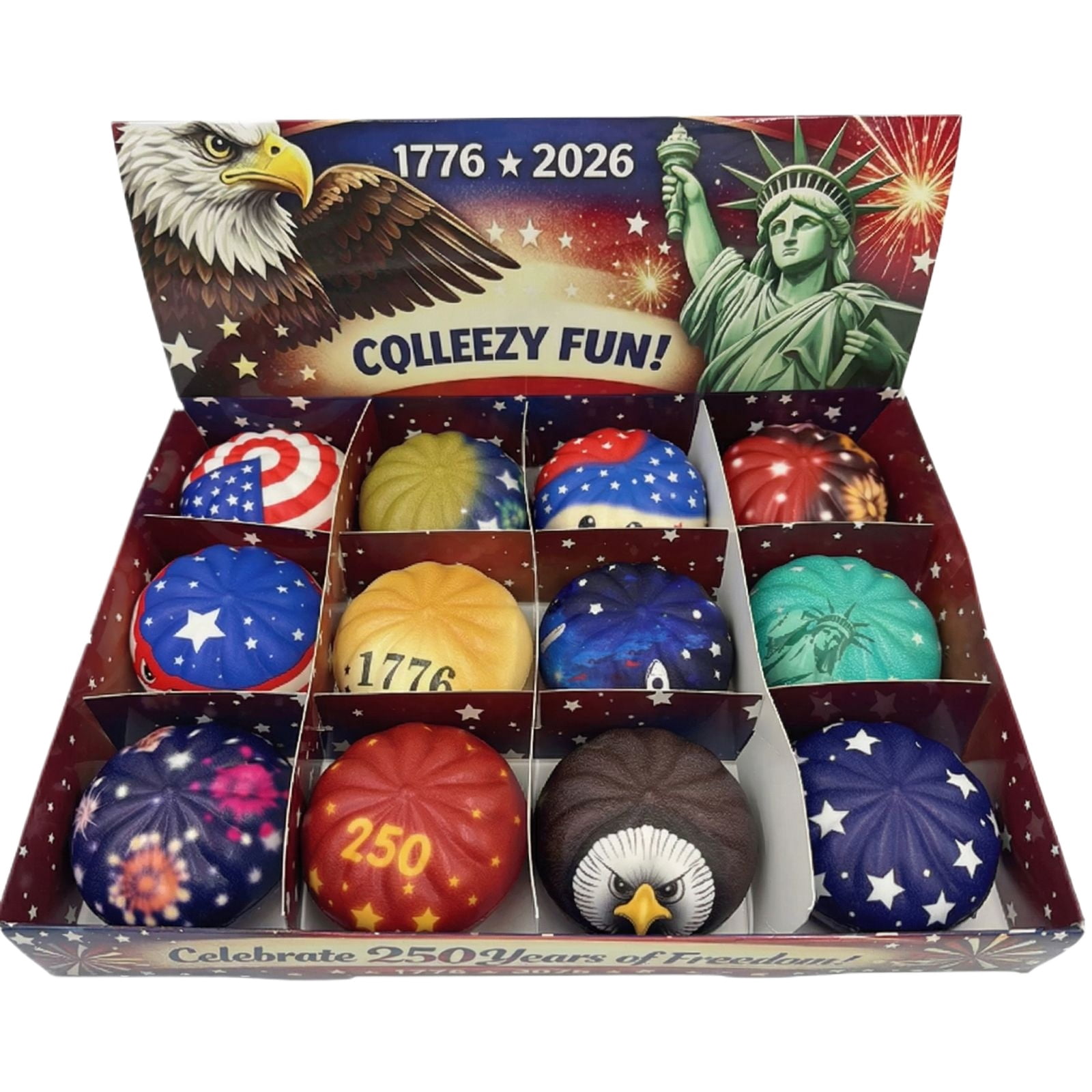 USA 250th Anniversary Dumpling Squishy Toy 12 Pack,Slow Rising Squishy , Red White Blue Squeeze Toys for 4th of July Stress Balls