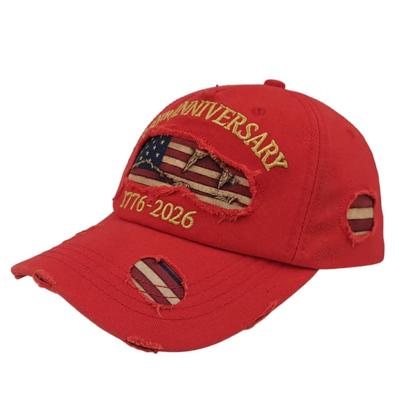 USA 250th Anniversary Embroidered Patriotic Baseball Cap – 1776–2026 Distressed Denim Hat, Adjustable Metal Buckle for Patriots & History Buffs