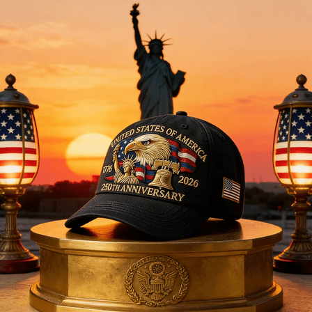 USA 250th Anniversary Embroidered Patriotic Hat, Adjustable Retro Washed Baseball Cap, Commemorative Celebration Tribute Cap, Black