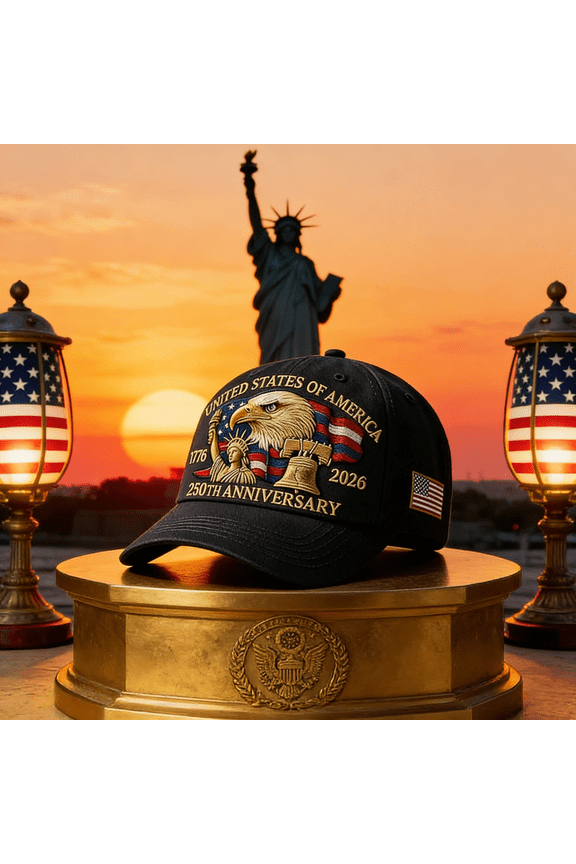 USA 250th Anniversary Embroidered Patriotic Hat, Adjustable Retro Washed Baseball Cap, Commemorative Celebration Tribute Cap, Black