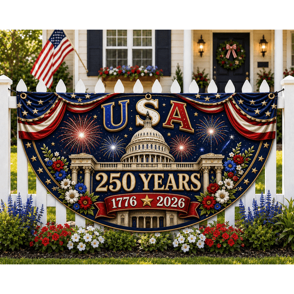 USA 250th Anniversary Fence Flag Semicircular Porch Banner for Fourth of July Decor