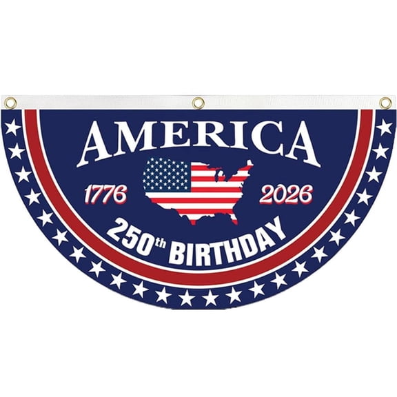 USA 250th Anniversary Flag, 3*6FT Patriotic Pleated Fan Flag, 1776-2026 Commemorative Bunting Banner Decor for Outdoor Yard Porch