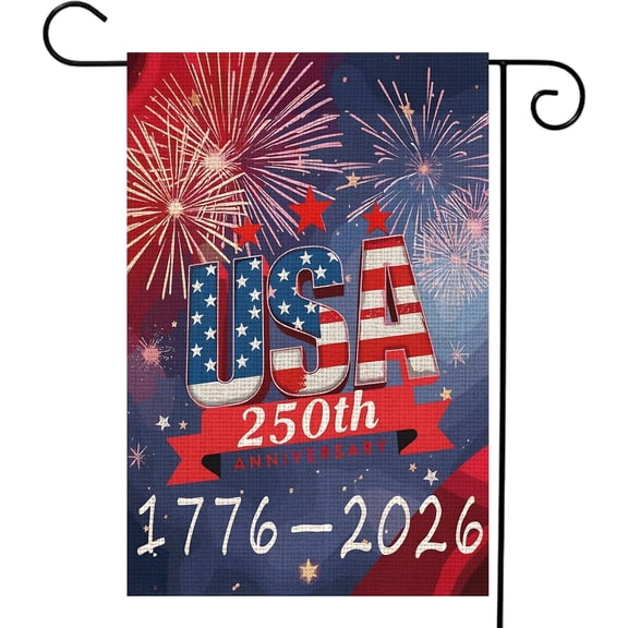USA 250th Anniversary Flag | 12 x 18 Inch Double-Sided Outdoor American Flag | 1776-2026 250 Year Patriotic Banner for Garden & Indoor Celebration (B - USA 250th)