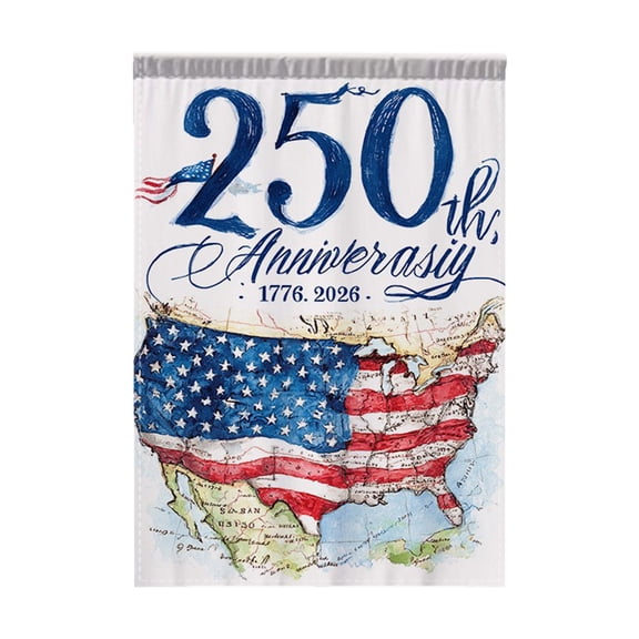 USA 250th Anniversary Flag 1776-2026 Watercolor Map Garden Banner, 12x18in Double-Sided Patriotic Outdoor Independence Day Decor for Yard Porch Patio