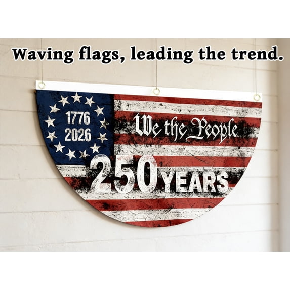 USA 250th Anniversary Flag Bunting, 1.5 x 3 FT American Patriotic Banner 1776-2026 Party Decorations 250 Year 4th of July , Indoor Outdoor Hanging Decor, American Independence Decor