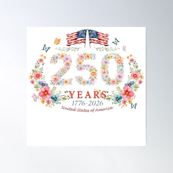USA 250th Anniversary Floral Heritage Art Unframed Paper Print