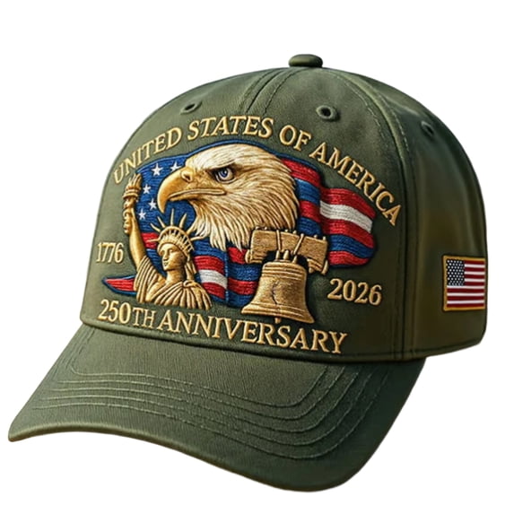 USA 250th Anniversary Fully Embroidered Distressed Denim Cap – 1776–2026 Patriotic Baseball Hat, Adjustable Metal Buckle for Grandparents