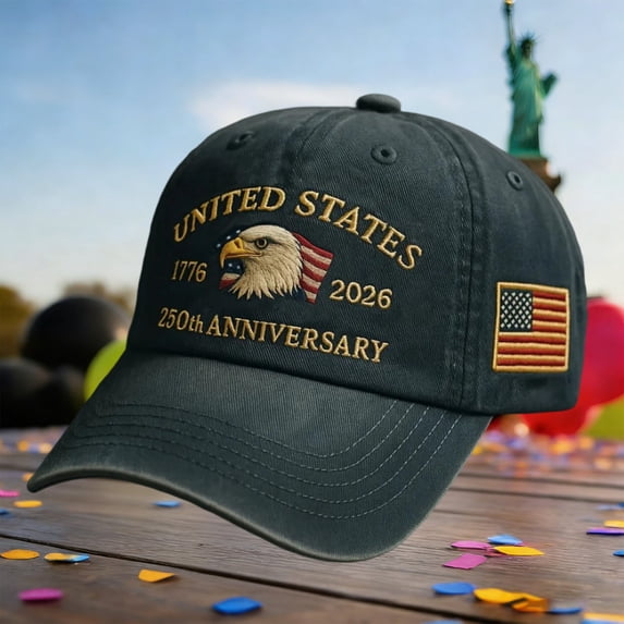USA 250th Anniversary Fully Embroidered Distressed Denim Cap – 1776–2026 Patriotic Baseball Hat, Adjustable Metal Buckle for Veterans