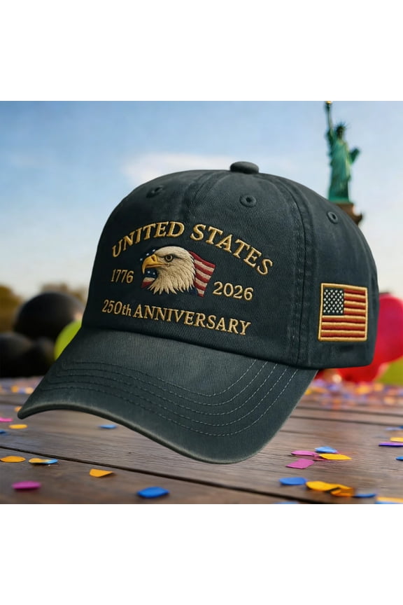 USA 250th Anniversary Fully Embroidered Distressed Denim Cap – 1776–2026 Patriotic Baseball Hat, Adjustable Metal Buckle for Veterans