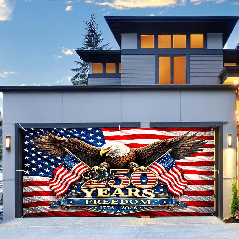 USA 250th Anniversary Garage Door Cover Banner Decorations,1776-2026 - American Flag & Bald Eagle Freedom Patriotic 4th of July Memorial Day Outdoor Car Garage Door Decorations 13 X 6 Ft