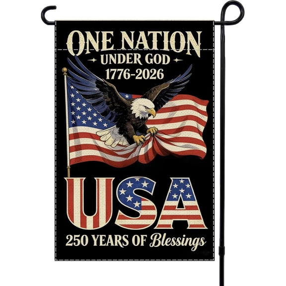 USA 250th Anniversary Garden Flag 12x18 Inch Double Sides One Nation Under God Bald Eagle American Flag Outdoor Decor for 4th of July 1776-2026 Patriotic Yard Porch Decorations