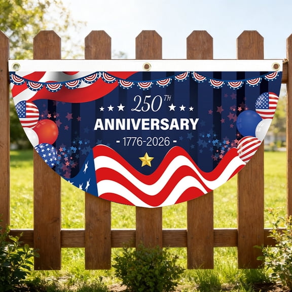 USA 250th Anniversary Half Moon Banner 35.4"×17.7" Patriotic Polyester Pennant 1776-2026 Commemorative Flag for Indoor Outdoor Decor