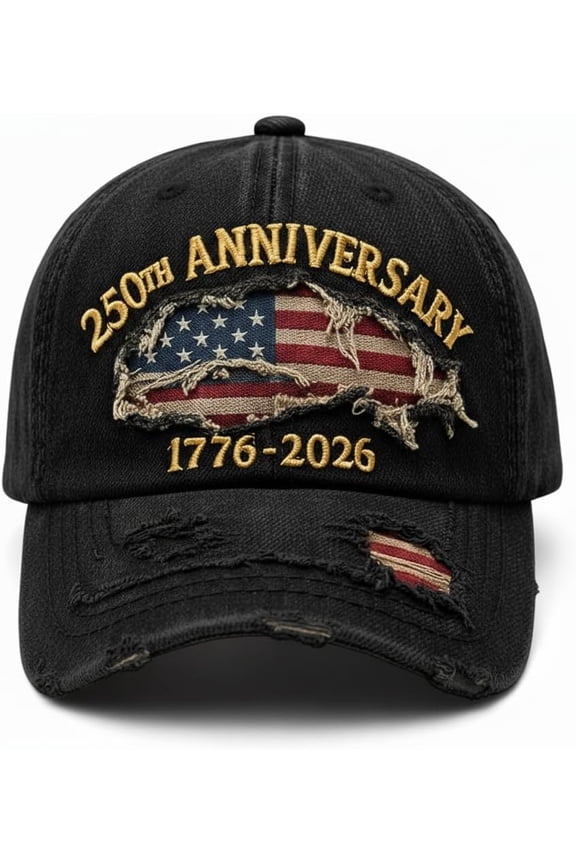 USA 250th Anniversary Hat 1776-2026 - Embroidered Distressed Denim Cap - Vintage Ripped Flag Patriotic American Gift