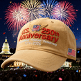 thumbnail image 1 of USA 250th Anniversary Hat, Adjustable Retro Washed Cap, Patriotic Tribute Design, Army-Inspired, Celebrate 250 Years of American Heritage, Khaki, 1 of 9