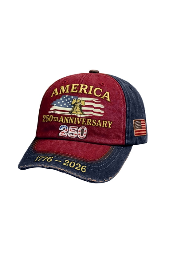 USA 250th Anniversary Hat – Adjustable Vintage Washed Patriotic Baseball Cap with Embroidered American Flag, Unisex Fit for Celebrating 250 Years of Freedom