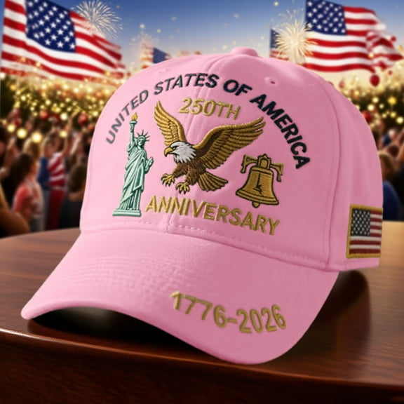USA 250th Anniversary Hat, Bald Eagle Printed Commemorative Hat, Adjustable Patriotic Washed Baseball Cap for Men Women, Commemorative Celebration Tribute Cap, Pink
