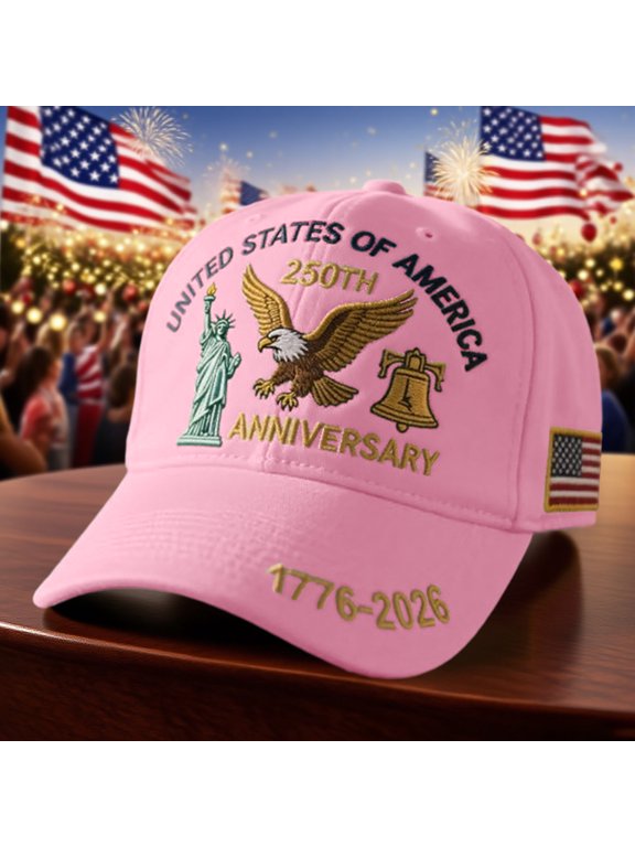 USA 250th Anniversary Hat, Bald Eagle Printed Commemorative Hat, Adjustable Patriotic Washed Baseball Cap for Men Women, Commemorative Celebration Tribute Cap, Pink