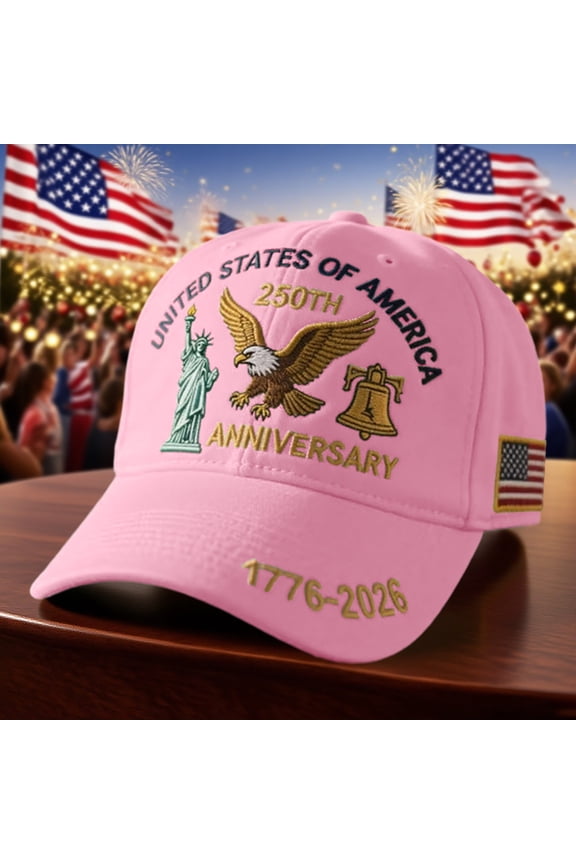 USA 250th Anniversary Hat, Bald Eagle Printed Commemorative Hat, Adjustable Patriotic Washed Baseball Cap for Men Women, Commemorative Celebration Tribute Cap, Pink