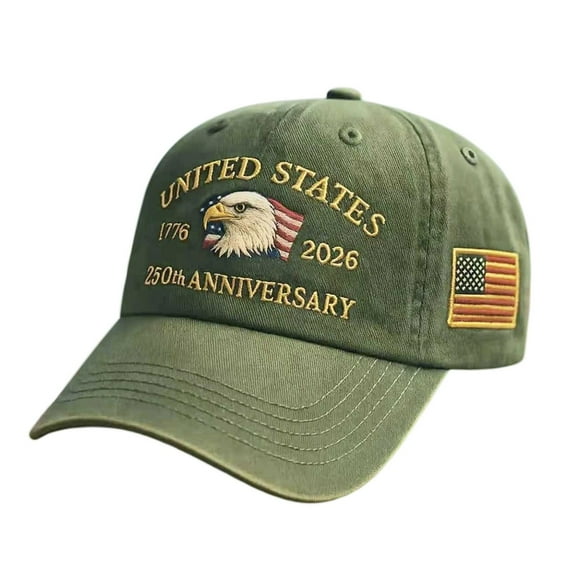 USA 250th Anniversary Hat Eagle Flag Printing Adjustable Patriotic Baseball Cap Washable Casual Trucker Hat America 250 Years Commemorative Tribute Cap for Men Women, Army Green