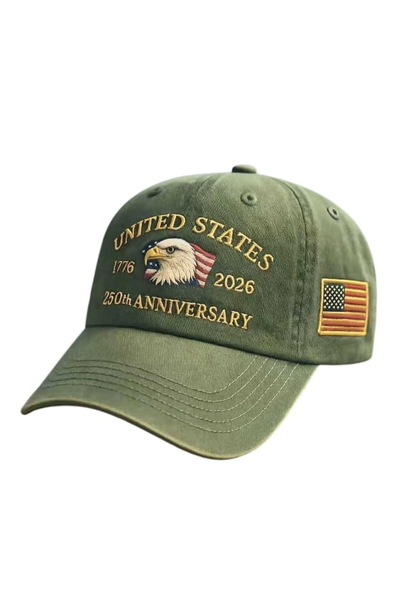 USA 250th Anniversary Hat Eagle Flag Printing Adjustable Patriotic Baseball Cap Washable Casual Trucker Hat America 250 Years Commemorative Tribute Cap for Men Women, Army Green