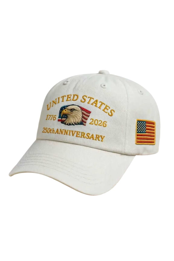 USA 250th Anniversary Hat Eagle Flag Printing Adjustable Patriotic Baseball Cap Washable Casual Trucker Hat America 250 Years Commemorative Tribute Cap for Men Women, White
