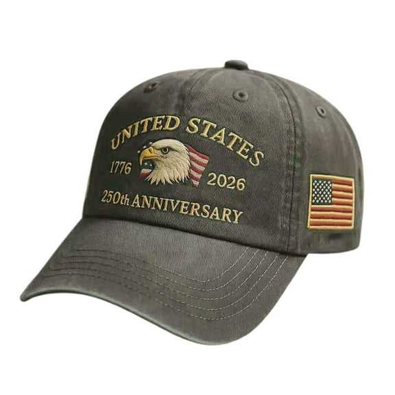 USA 250th Anniversary Hat Eagle Flag Printing Adjustable Patriotic Baseball Cap Washable Casual Trucker Hat America 250 Years Commemorative Tribute Cap for Men Women, Gray