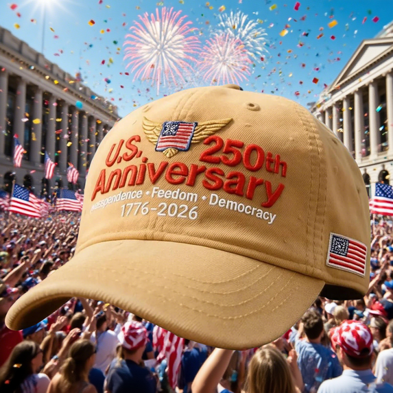 USA 250th Anniversary Hat, Retro Washed Adjustable Cap, Patriotic Army-Inspired Style, Celebrate 250 Years of American Heritage, Khaki