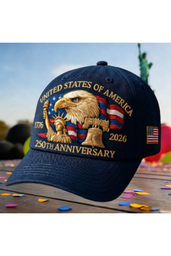 USA 250th Anniversary Hat - United States 250th Anniversary Baseball Cap with 3D Embroidery, Adjustable Patriotic Hat for Independence Day, Memorial Day, Dark Blue