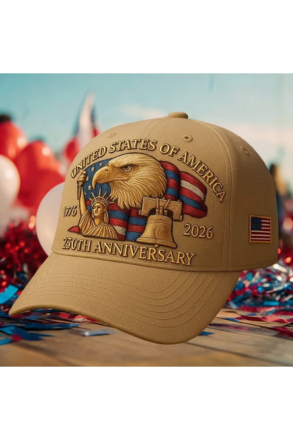 USA 250th Anniversary Hat - United States 250th Anniversary Baseball Cap with 3D Embroidery, Adjustable Patriotic Hat for Independence Day, Memorial Day, Khaki