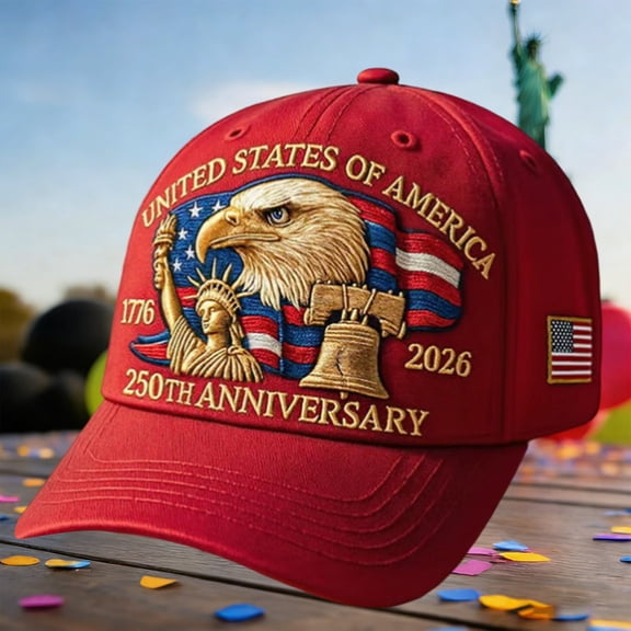USA 250th Anniversary Hat - United States 250th Anniversary Baseball Cap with 3D Embroidery, Adjustable Patriotic Hat for Independence Day, Memorial Day, Red