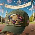 thumbnail image 1 of USA 250th Anniversary Hat, Vintage Adjustable Baseball Cap, Patriotic Eagle Embroidered Tribute, Commemorative 250 Years America, Green, 1 of 7
