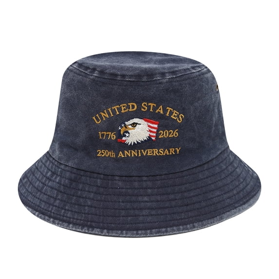 USA 250th Anniversary Hat, Washed Cotton Bucket Hats, Retro Washed Hat, Navy Fisherman Hat for Outdoor Sun Protection, Patriotic Commemorative Cap