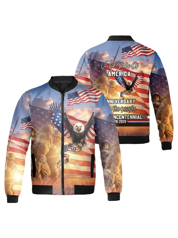 USA 250th Anniversary Jacket, Patriotic Eagle American Flag Outerwear, Semiquincentennial 1776-2026 Veterans Tribute Independence Day Jacket