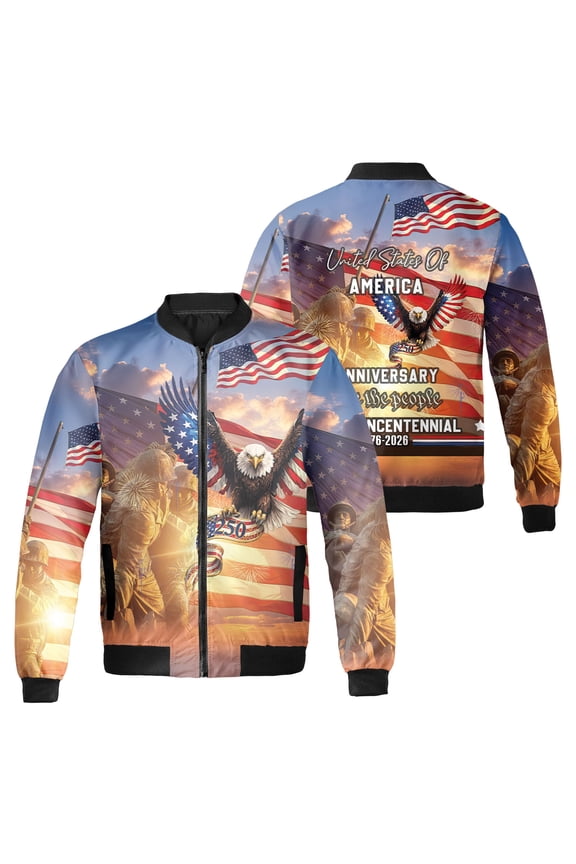 USA 250th Anniversary Jacket, Patriotic Eagle American Flag Outerwear, Semiquincentennial 1776-2026 Veterans Tribute Independence Day Jacket