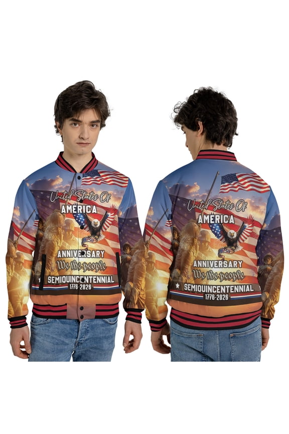 USA 250th Anniversary Jacket, Patriotic Eagle American Flag Outerwear, Semiquincentennial 1776-2026 Veterans Tribute Independence Day Jacket