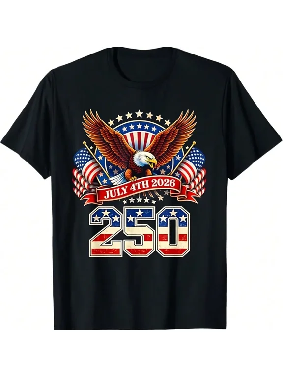 USA 250th Anniversary July 4th 2026 Patriotic Bald Eagle American Flag Men Women Unisex Graphic T-Shirt Vintage Red White Blue Commemorative Top