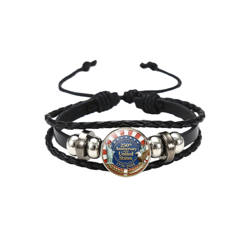 USA 250th Anniversary Leather Bracelet Patriotic Statue of Liberty